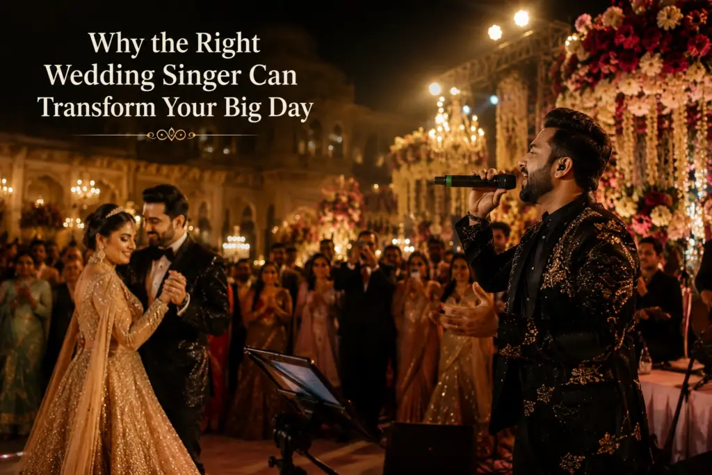 Professional Wedding Singer in Jaipur performing romantic live music as the bride and groom dance during a luxury wedding reception